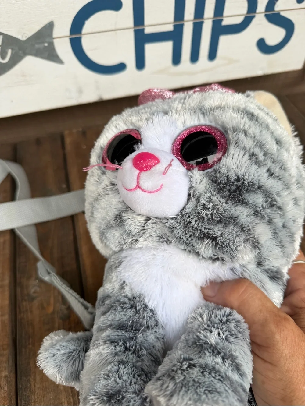 Ty Gray and Pink Plush Kitty Backpack